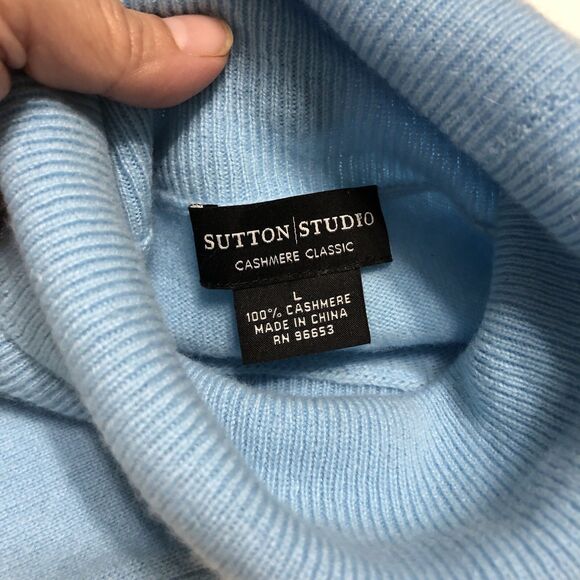 Sutton Studio Cashmere Turtleneck Sweater Women's Large Blue Minimalist Cozy - Picture 6 of 11